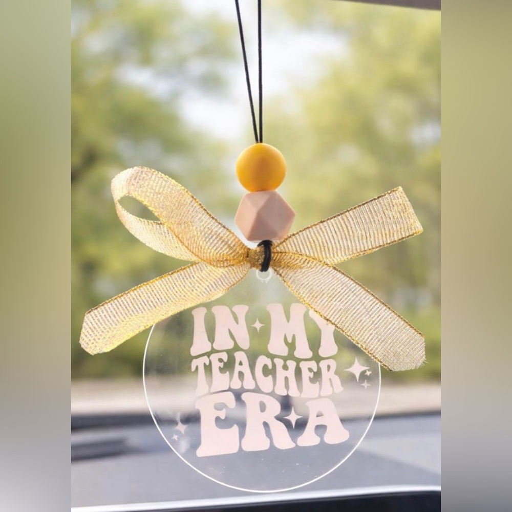 Teacher Era Tan & Yellow Acrylic Car Charm - Car Accessories